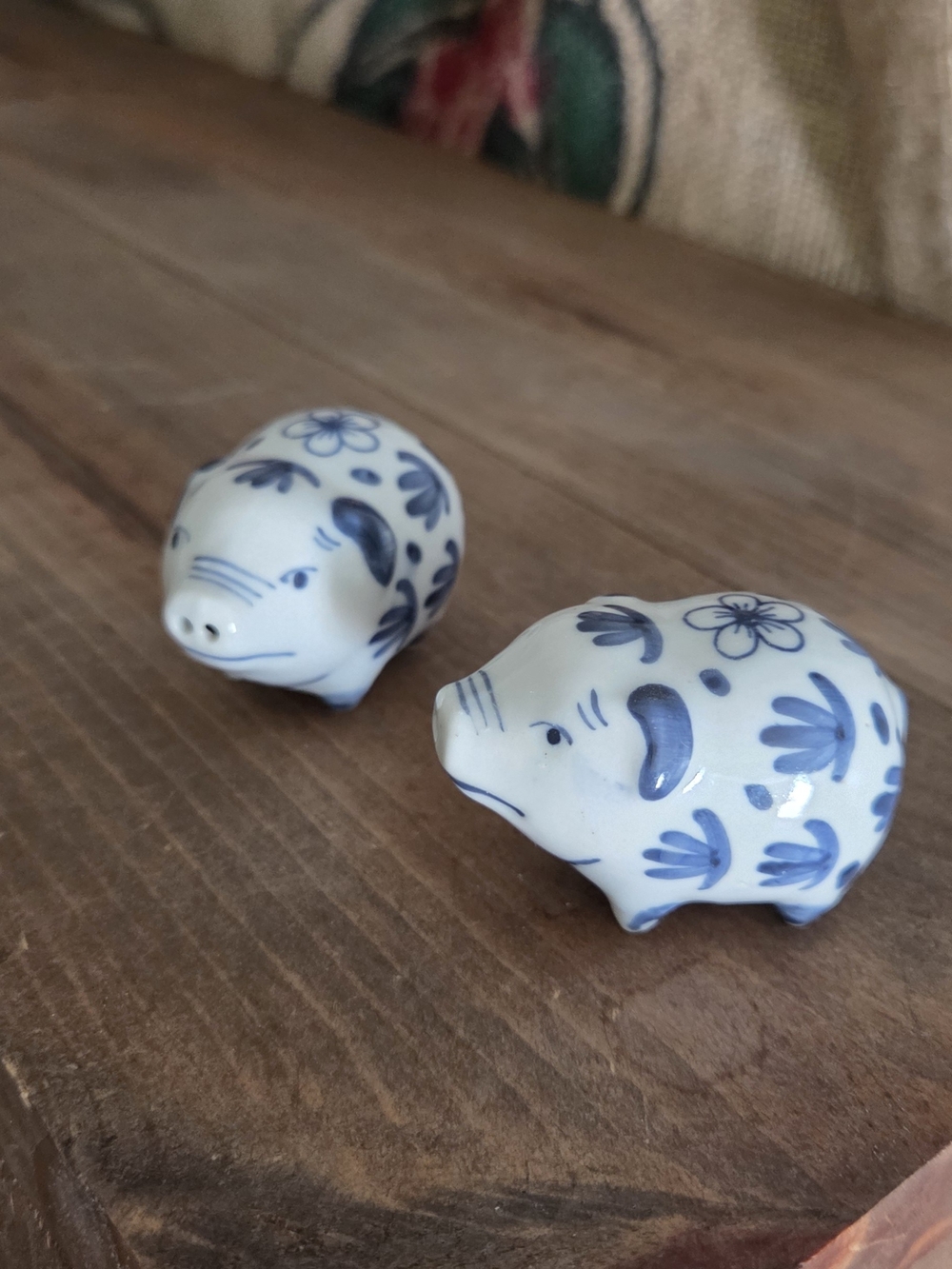 Blue & White Ceramic Pig Salt And Pepper Shakers